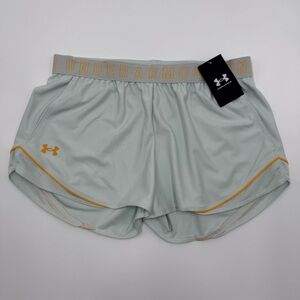 NWT Under Armour Womens Play Up Shorts 3.0 Mesh Loose Medium Mint Green Orange